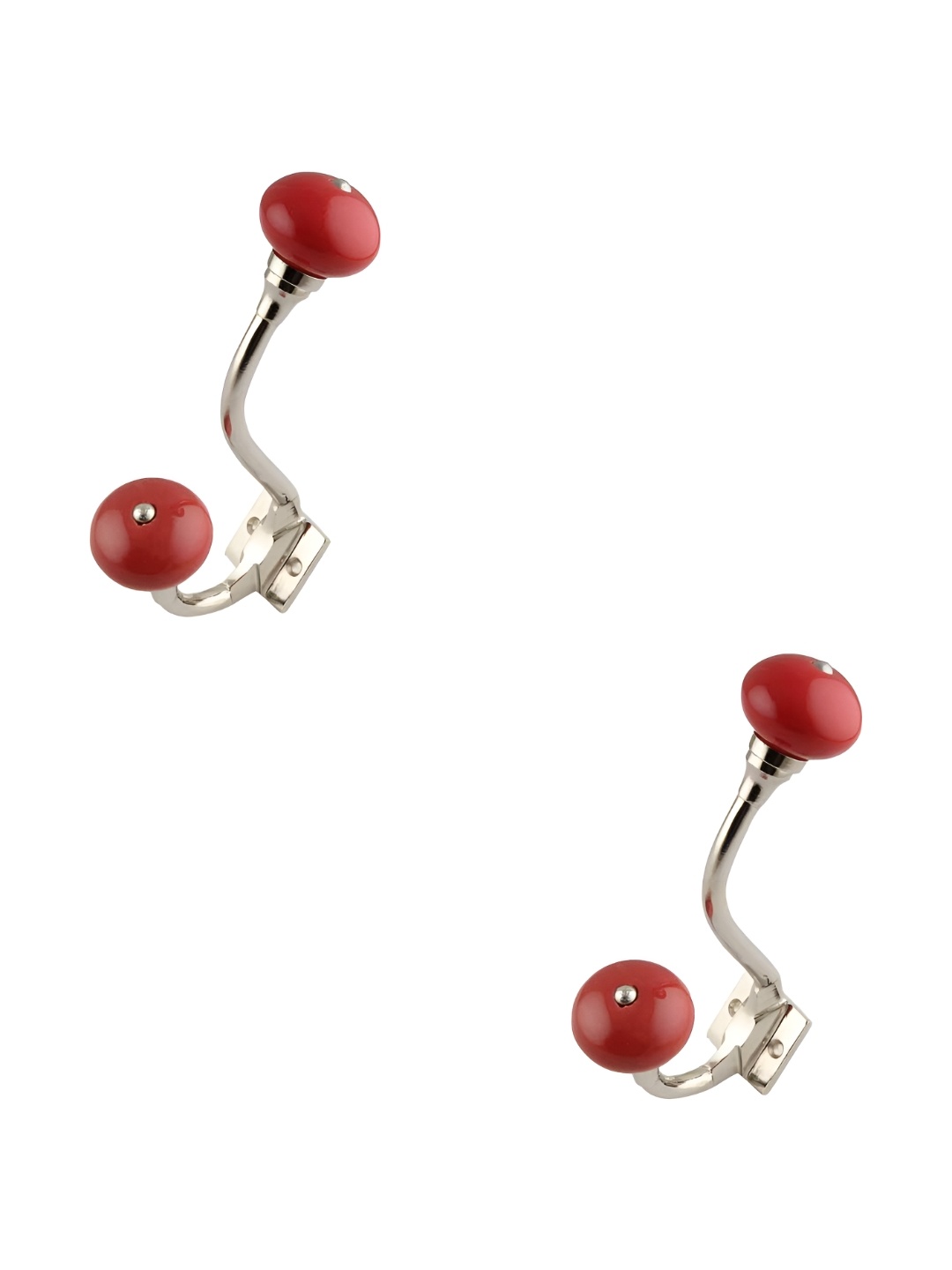 

IndianShelf Red & Silver-Toned 2 Pieces Ceramic Wall Hooks