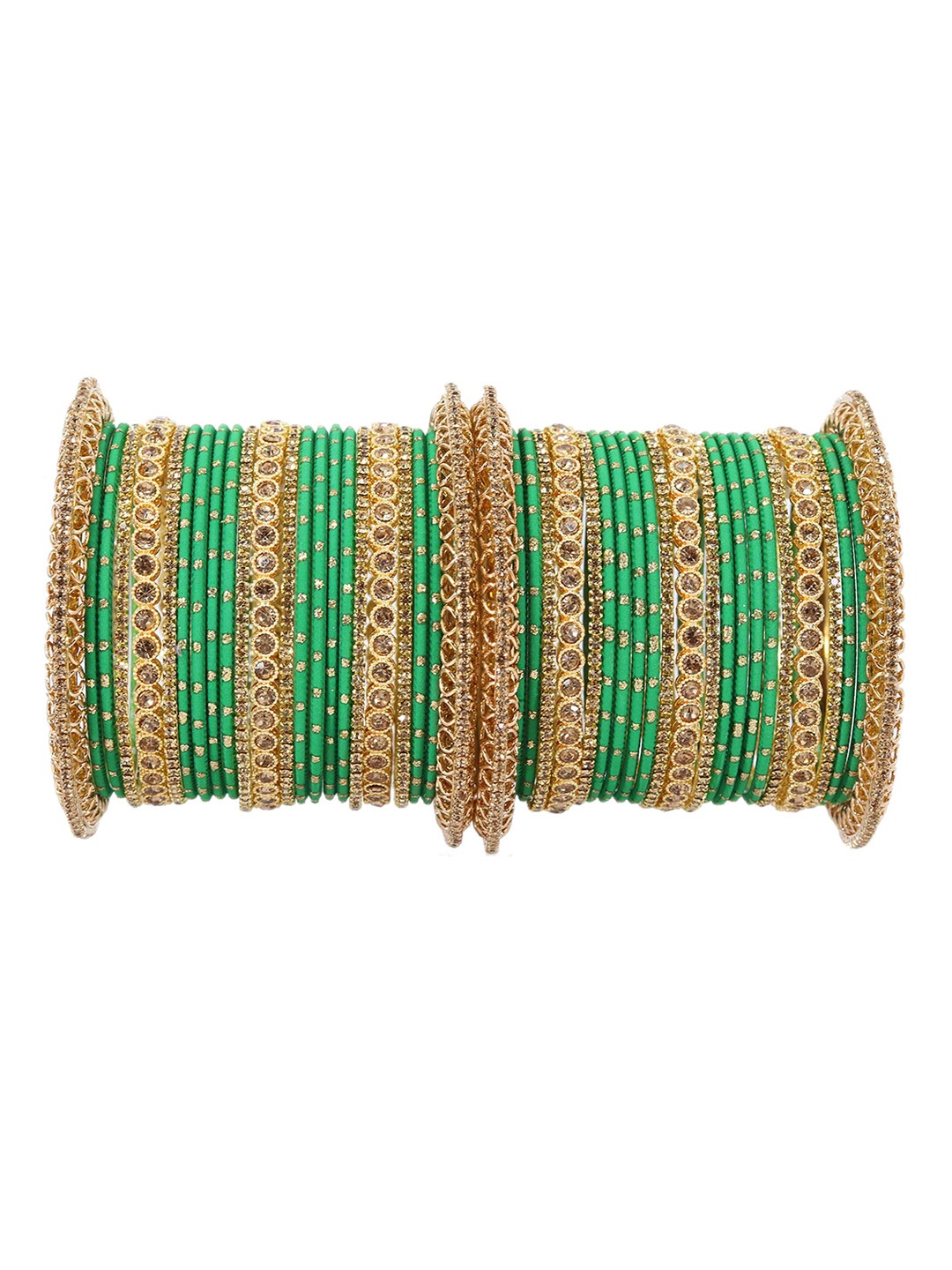 

ZULKA Set of 46 Gold-Plated Zircon Gemstone Studded Bangle, Green