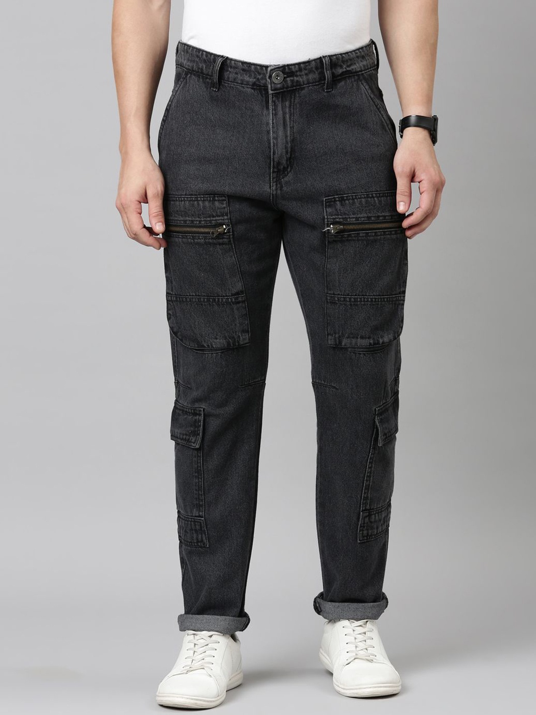 

CINOCCI Men Relaxed Fit Cotton Jeans, Black