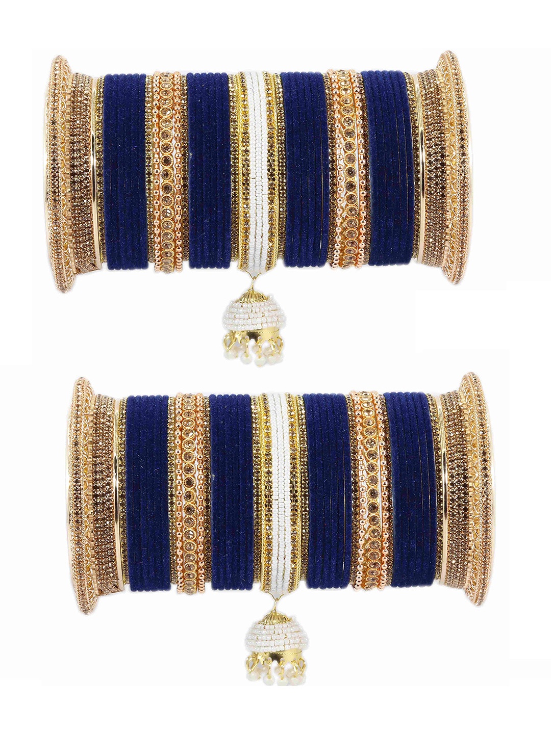 

ZULKA Set of 82 Zircon Gemstone with Pearls Studded Bangles, Blue
