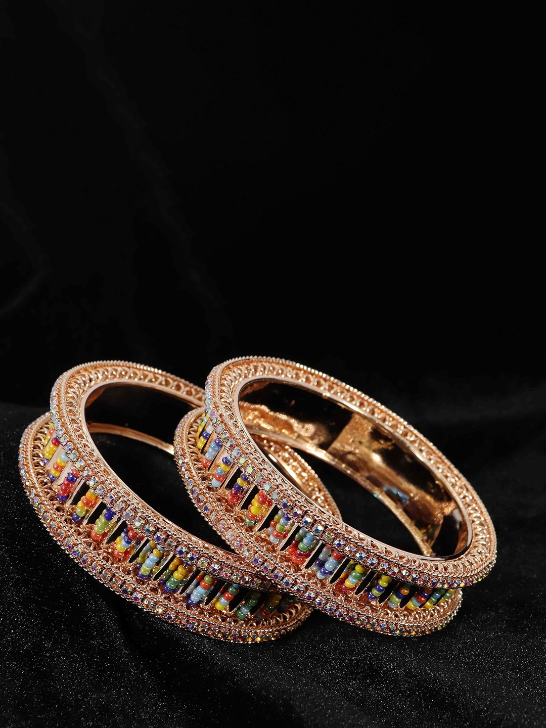 

ZULKA Set of 2 Women American Diamond Stone Metal Kada Bangles, Multi