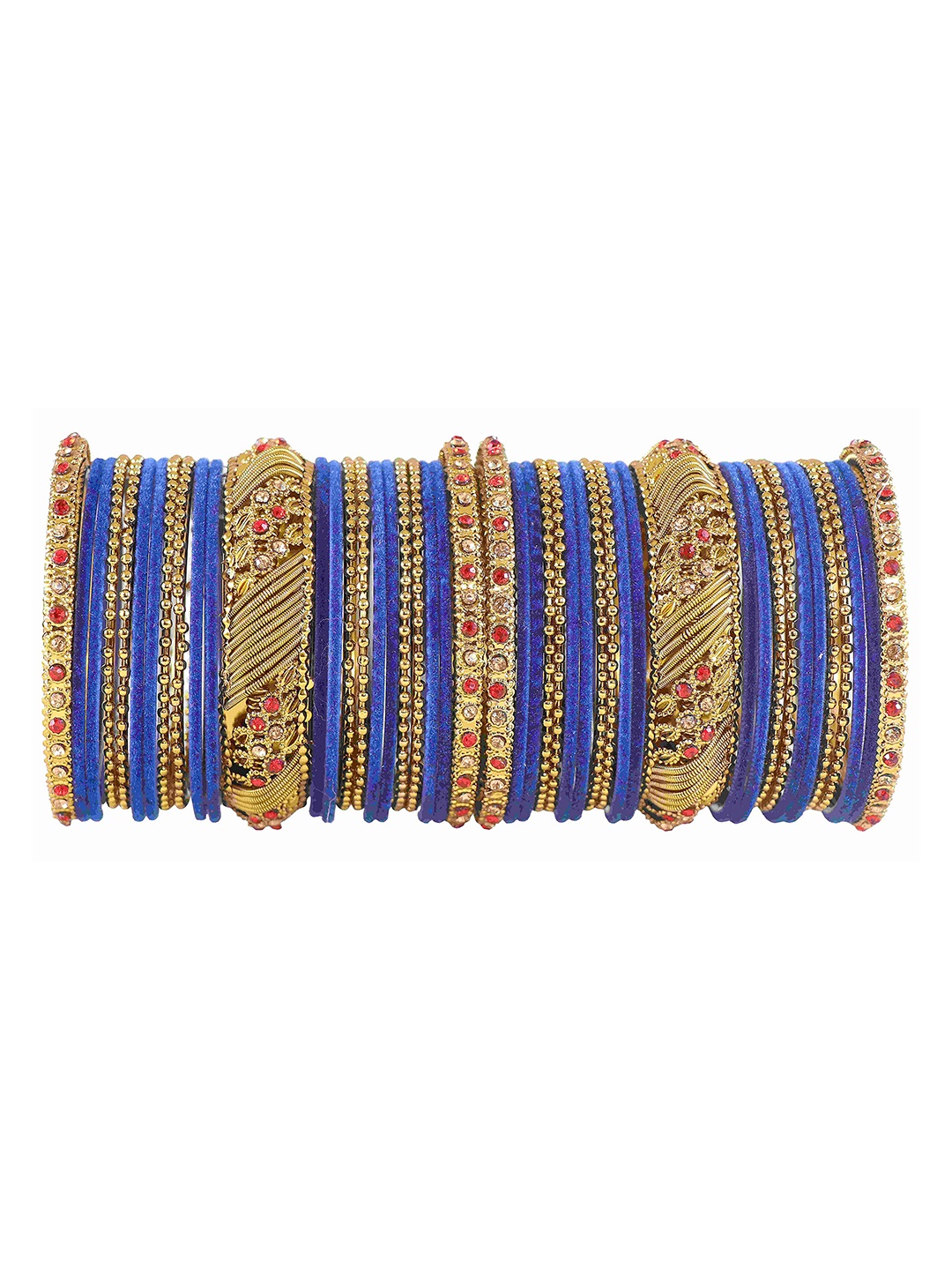 

ZULKA Set of 46 Gold Plated Zircon Stone & Beads Studded Bangles, Blue