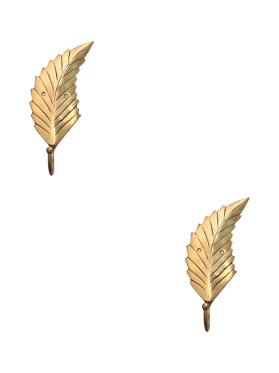 

IndianShelf Gold Toned 2 Pcs Leaf Brass Wall Hooks