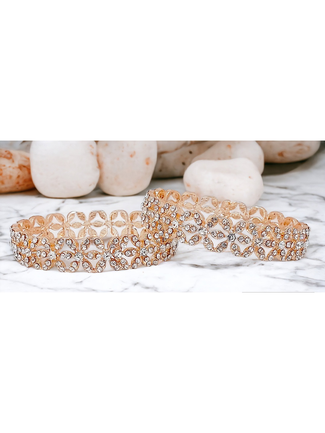 

CHRISHAN Set Of 2 Gold-Plated Stone Studded Kada Bangles