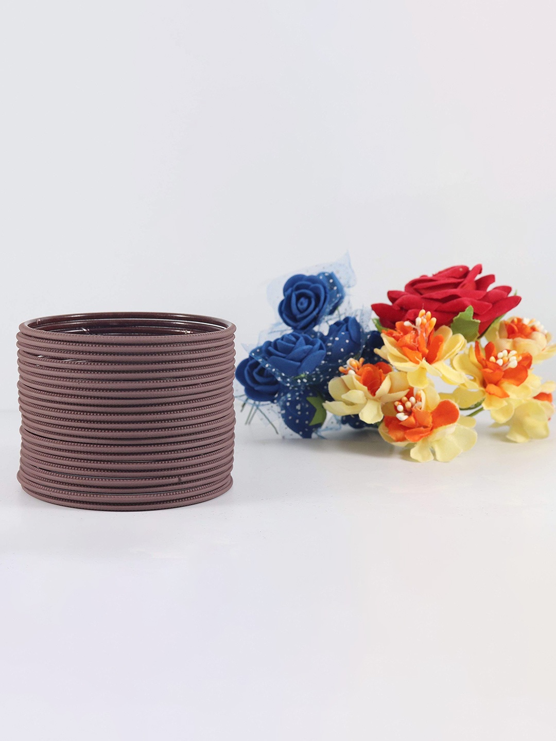 

Set of 48 Simple Matte Finish Plain Metal Bangles, Coffee brown