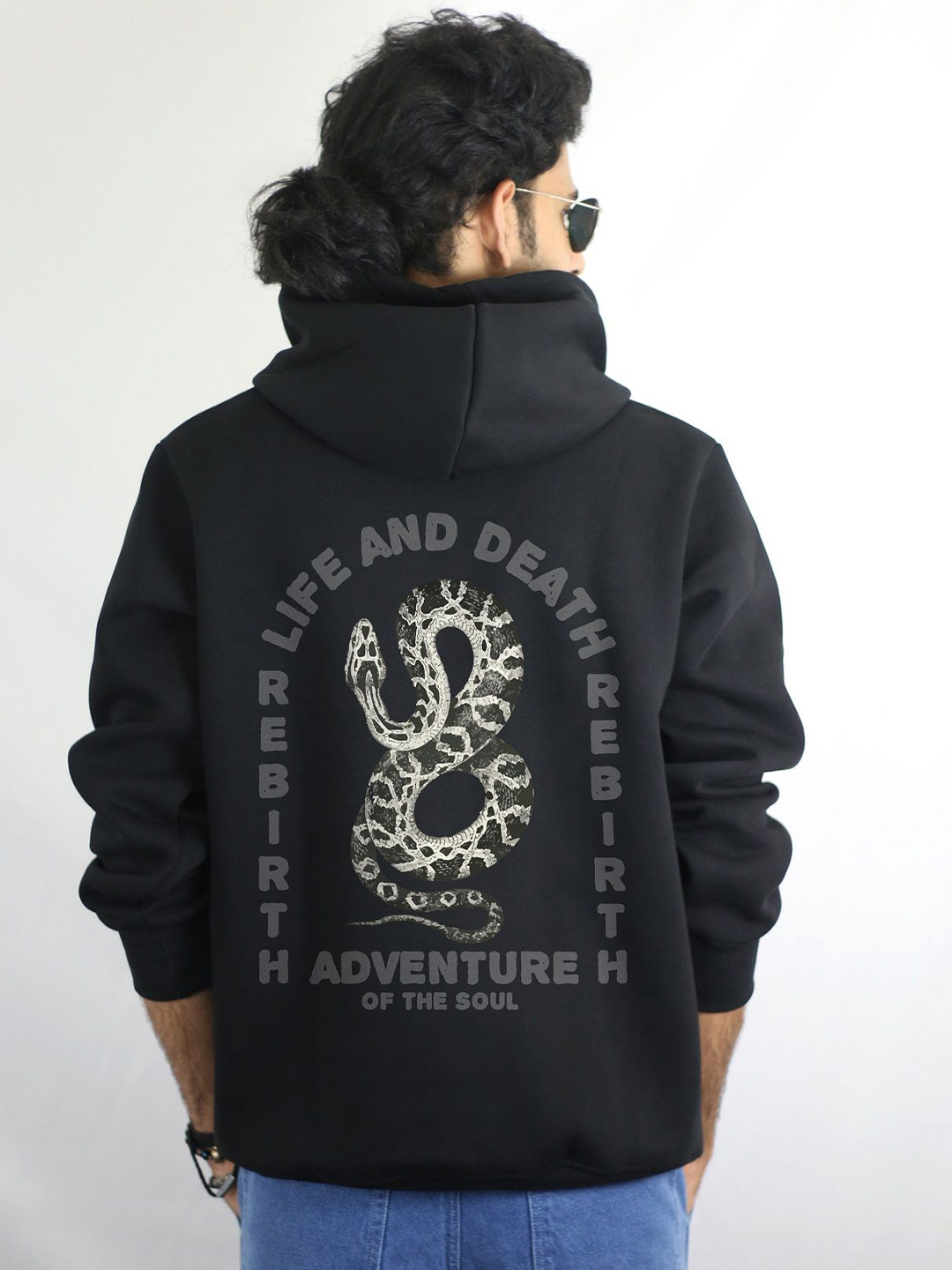 

EKSDEE Men Printed Hooded Pullover Cotton Sweatshirt, Black