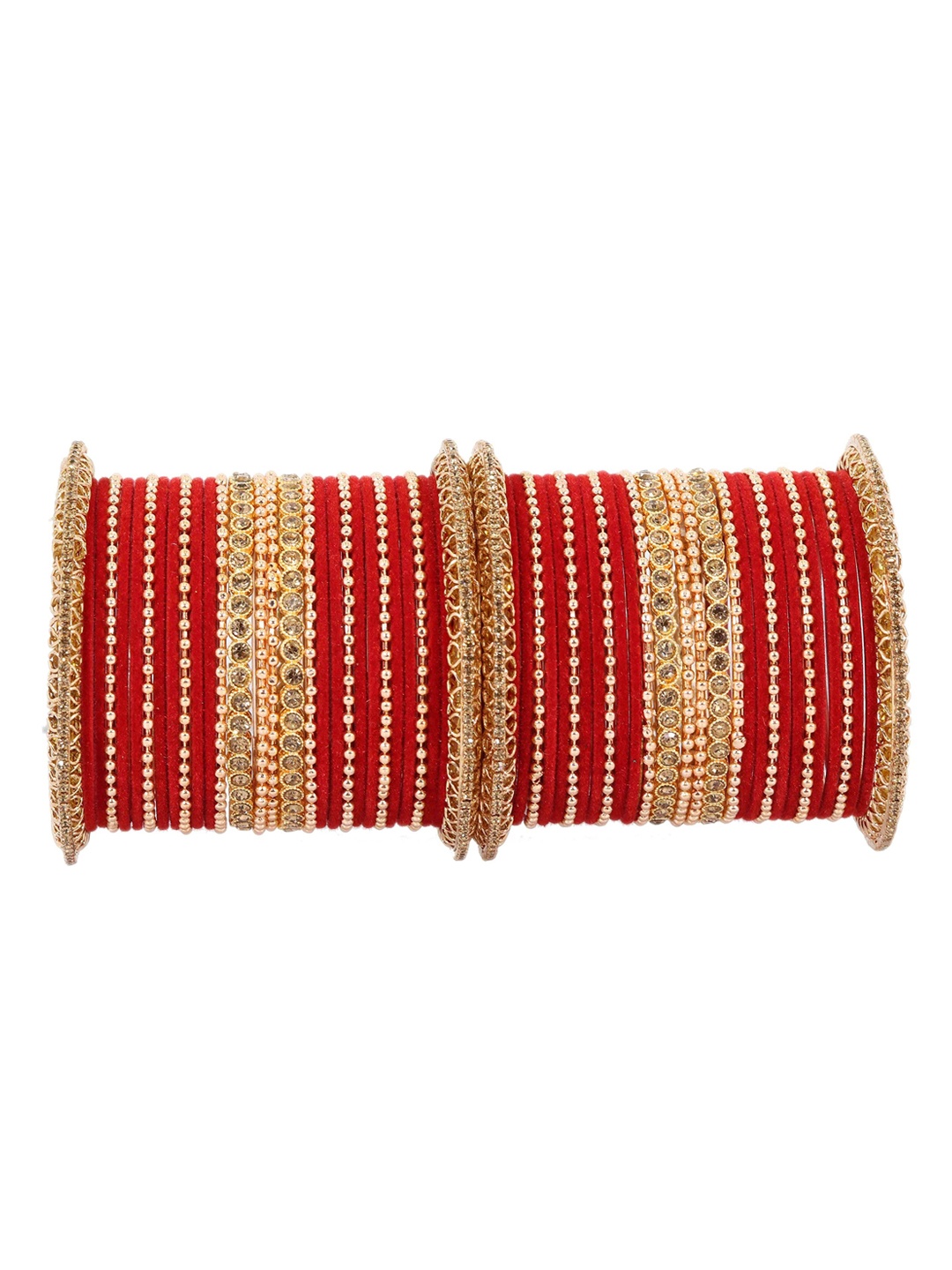 

ZULKA Set Of 46 Zircon Studded Metal Bangles, Red