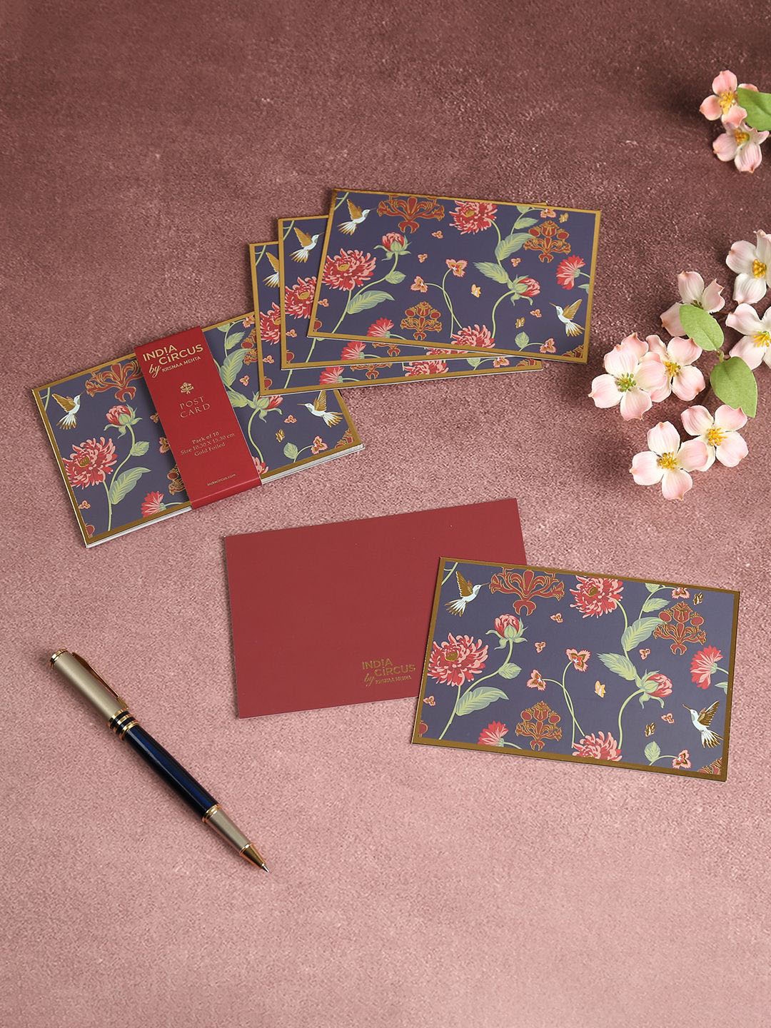 

India Circus by Krsnaa Mehta Set Of 10 Self Design Envelope, Navy blue