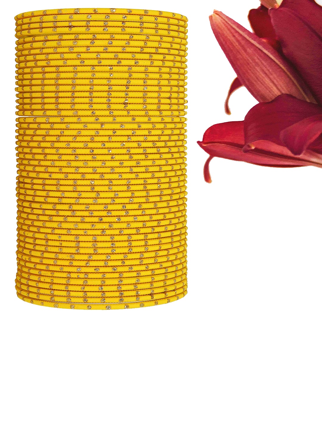 

ZULKA Set of 48 Traditional Plain With Polka Dots Bangles, Yellow