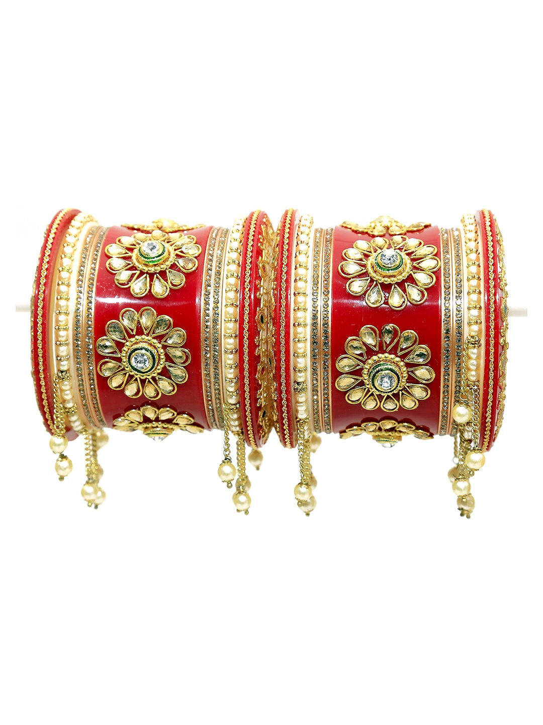 

Align Set Of 2 Gold Plated Stones Studded & Beaded Chuda Bangles