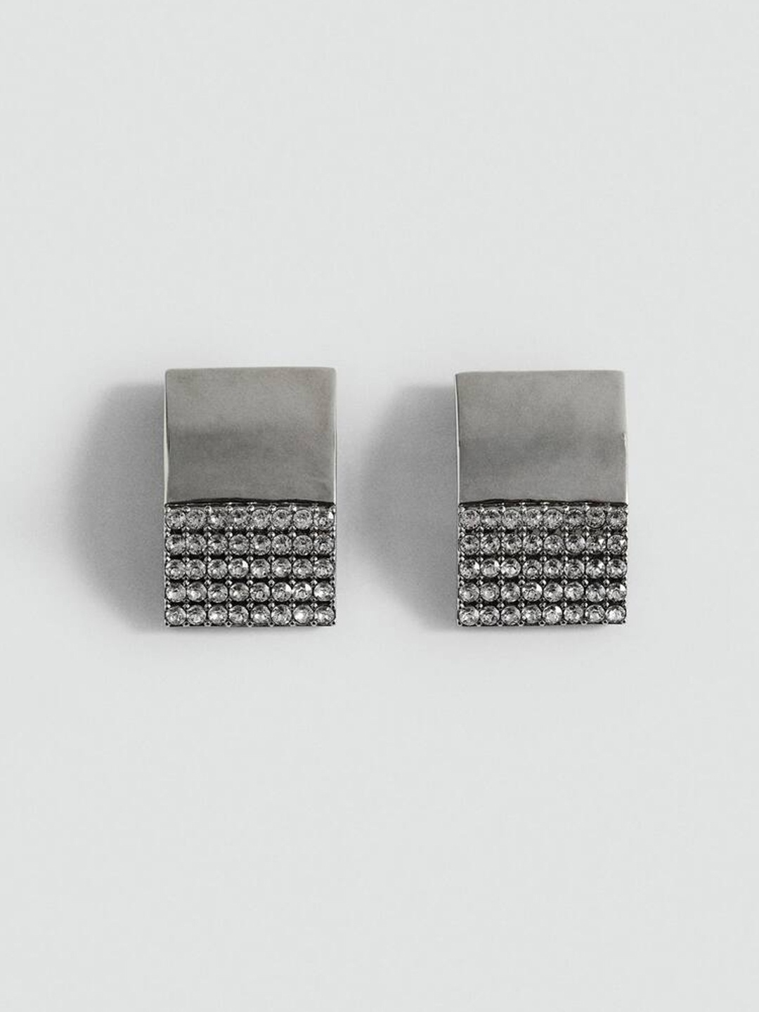 

MANGO Contemporary Drop Earrings With Rhinestone Crystal Detail, Silver