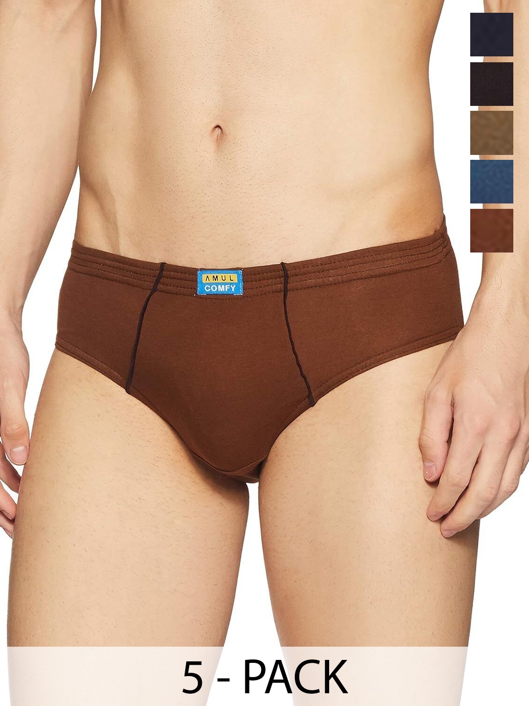 

AMUL COMFY Men Pack Of 5 Cotton Basic BriefsComfy-Brief-IE-5-95, Navy blue
