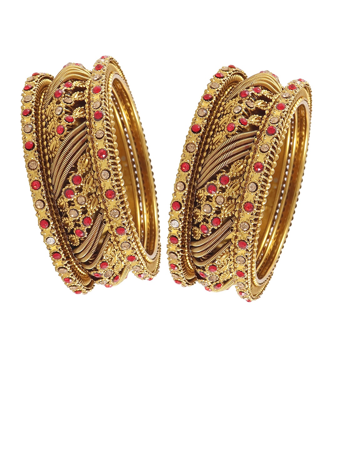 

ZULKA Pack of 6 Gold-Plated Artificial Stones and Beads Studded Bangles