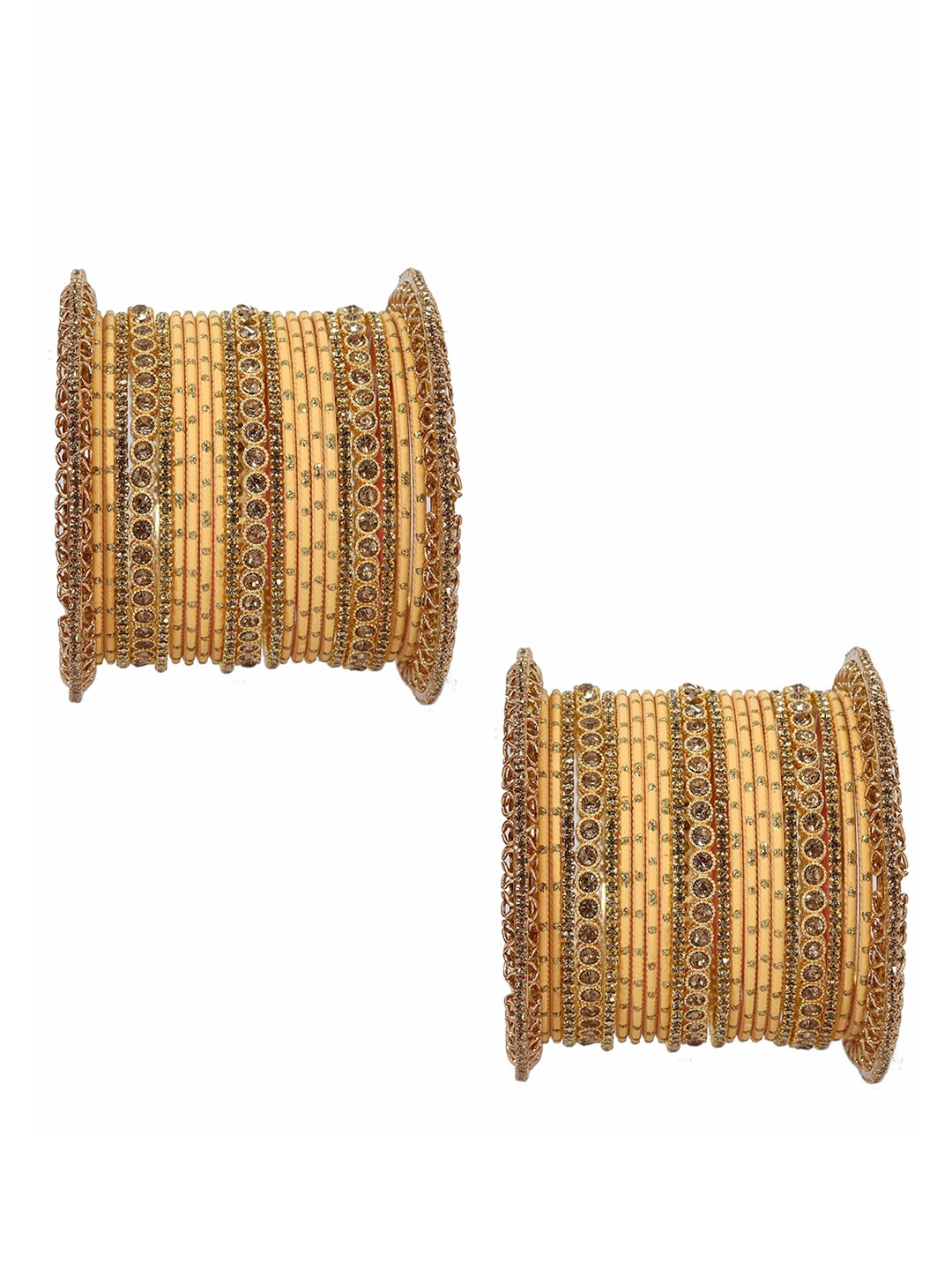

ZULKA Set of 46 Zircon Gemstone Studded & Zari Dotted Metal Bangles, Green