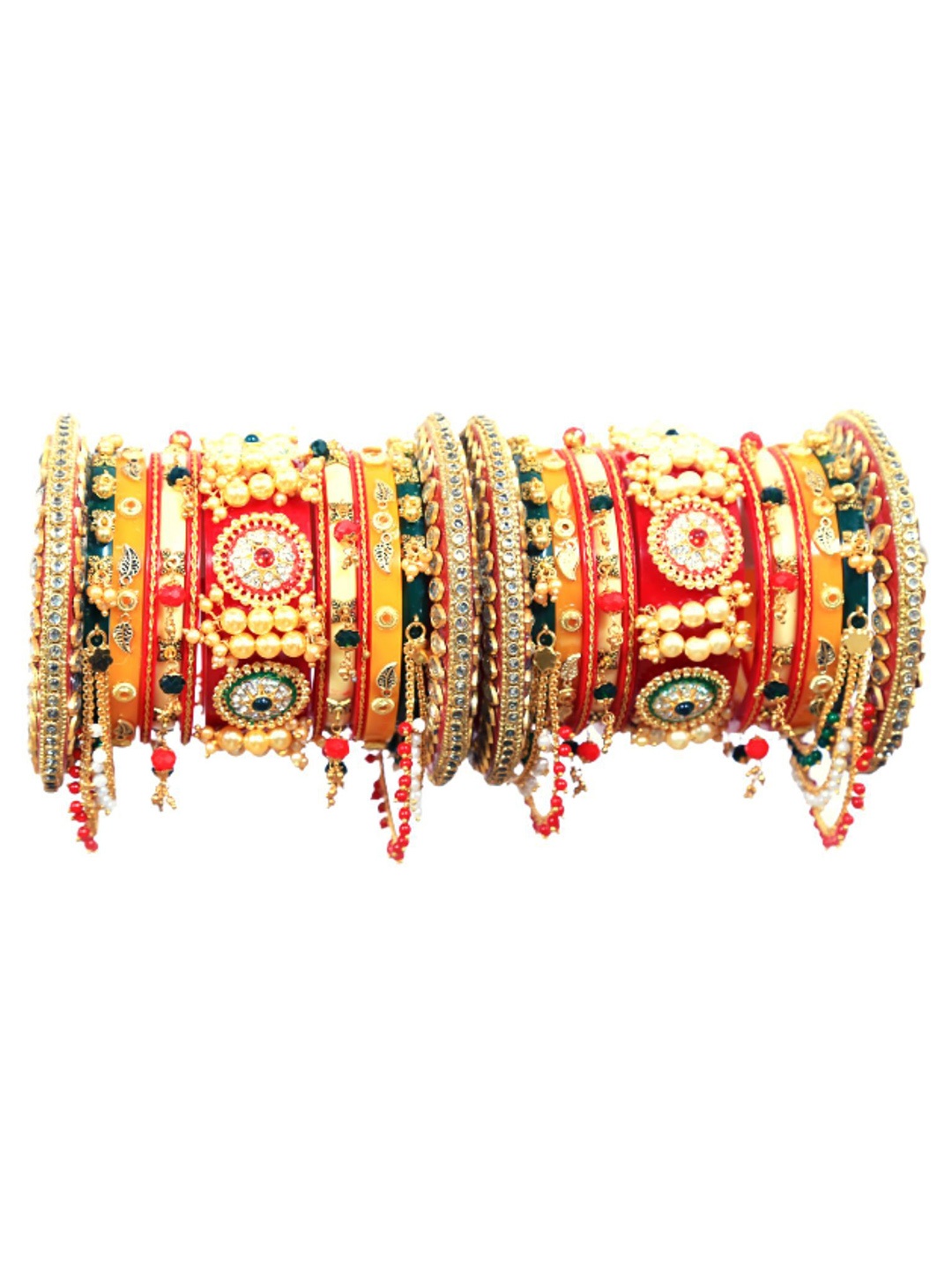 

Align Set Of 2 Gold-Plated Stones-Studded & Beaded Chuda Bangles