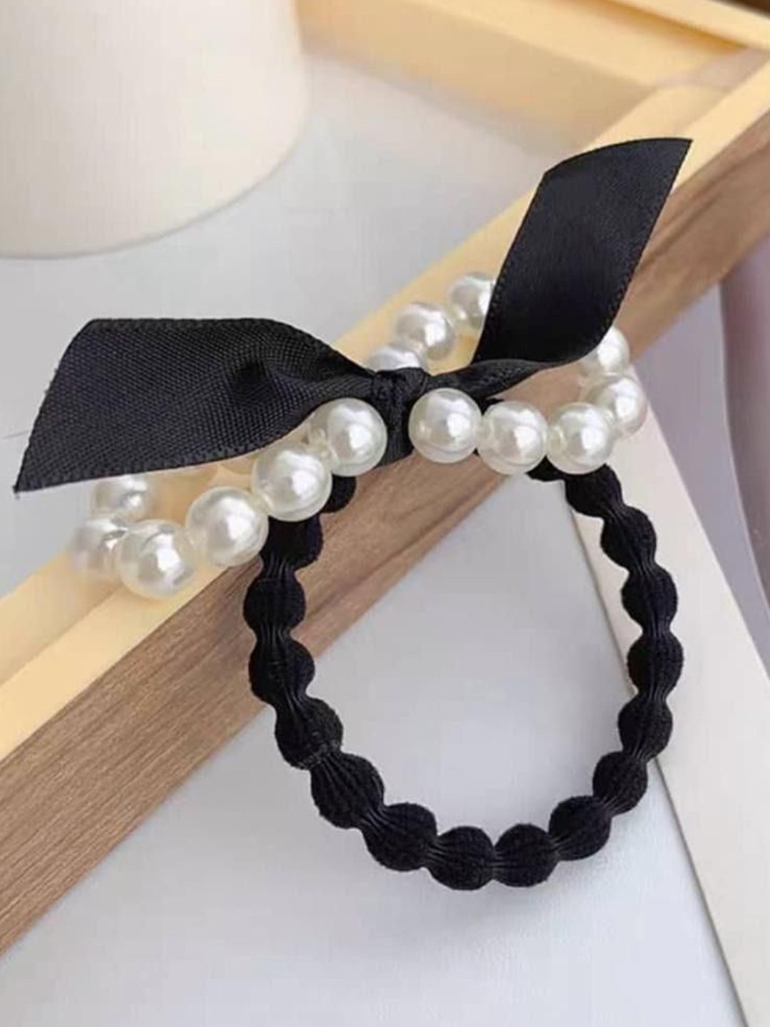 

Radhya Accessories Women Set of 2 Beaded Ponytail Holder, Black
