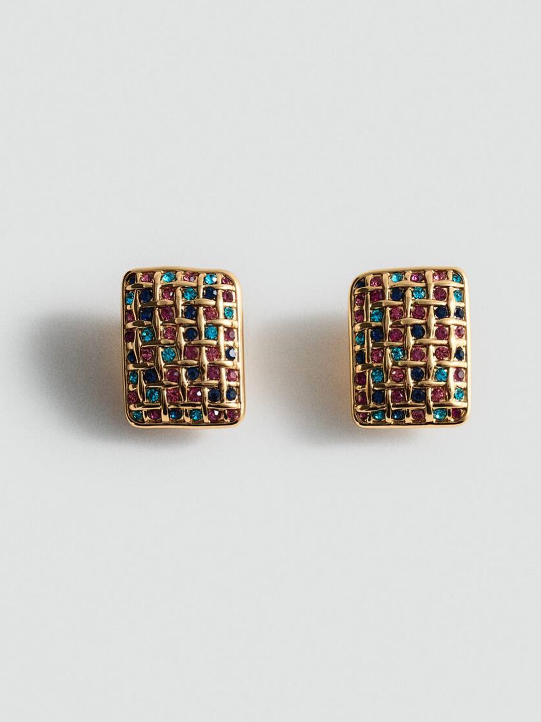

MANGO Stone Studded Square Drop Earrings, Gold