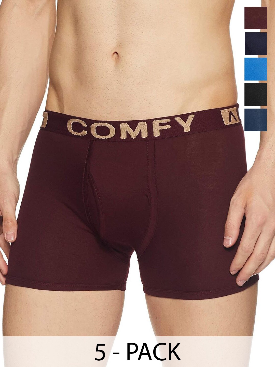 

AMUL COMFY Men Pack Of 5 Assorted Cotton Short Trunks Comfy-Plain-Trunk-OE-5-90