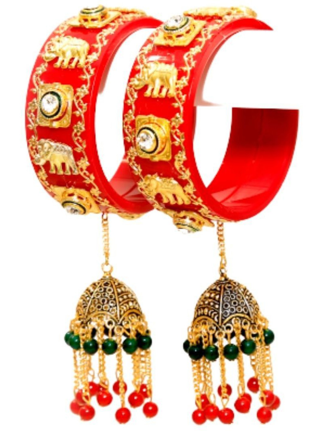 

Align Set Of 2 Gold Plated Stone Studded Bangles, Red