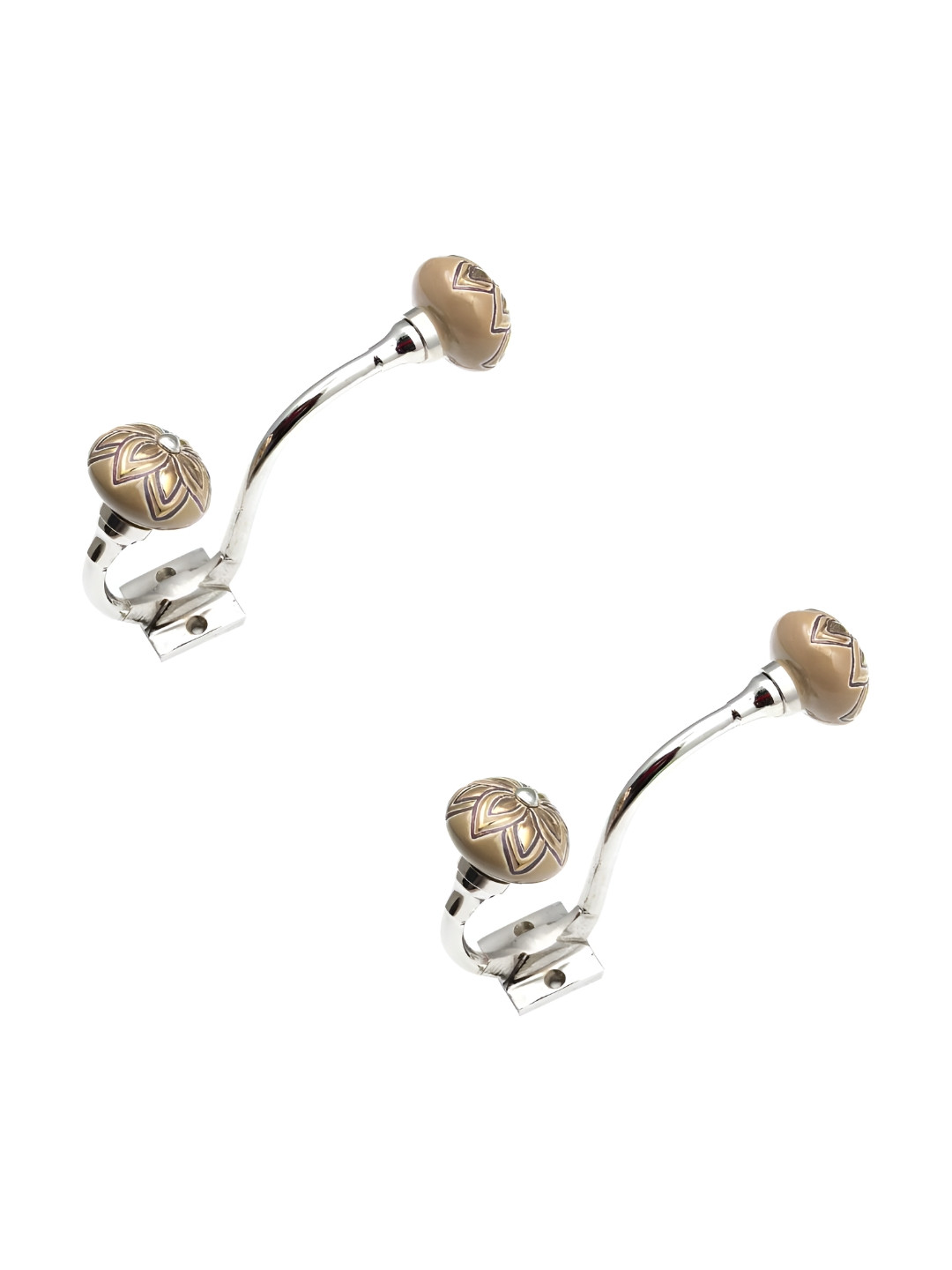 

IndianShelf Brown 2 Pieces Ceramic Flower Hangers For Clothes Wall Mounted Key Hooks