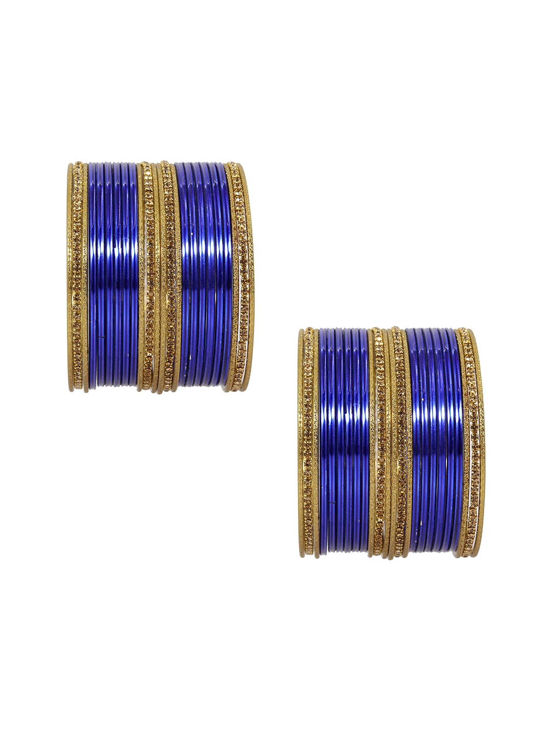 

ZULKA Set of 48 Alloy with Base Metal Zircon Gemstone Studded Textured Design Bangles, Blue