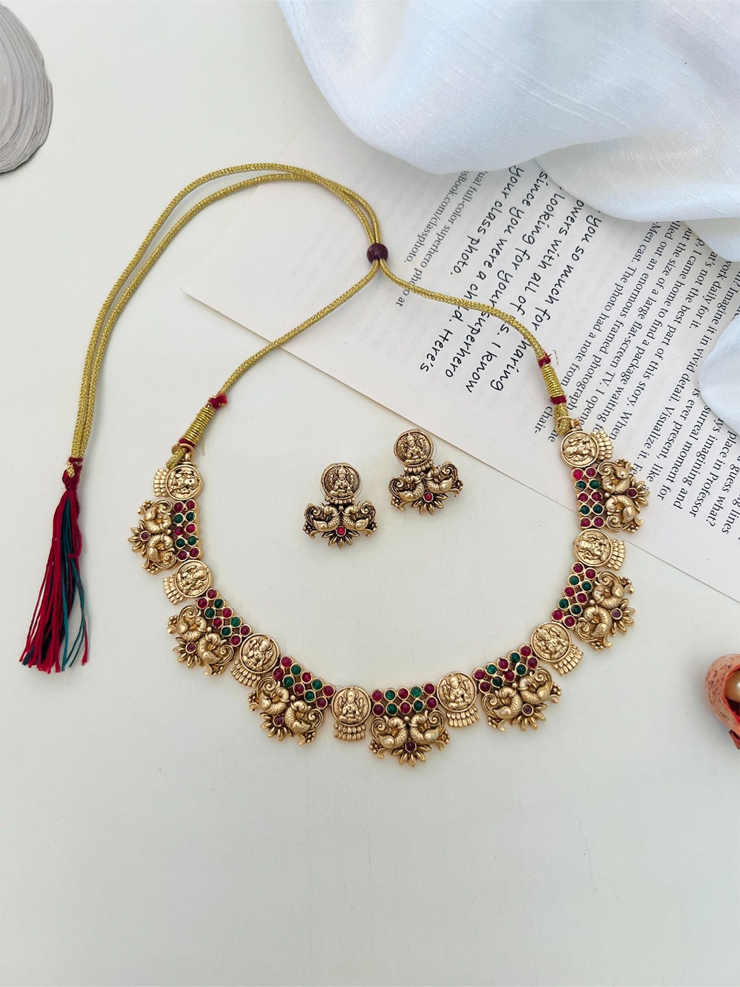 

ABDESIGNS Enchanting Gold-Plated Stone-Studded Temple Jewellery Set