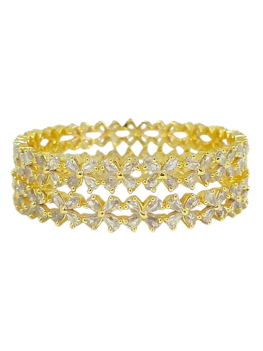 

CHRISHAN Set Of 2 Rhodium-Plated Stones Studded Bangles, Gold