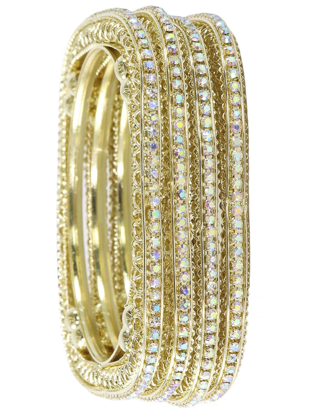 

ZULKA Set of 4 Stylish Square Metal Bangles with Zircon Diamond, Gold