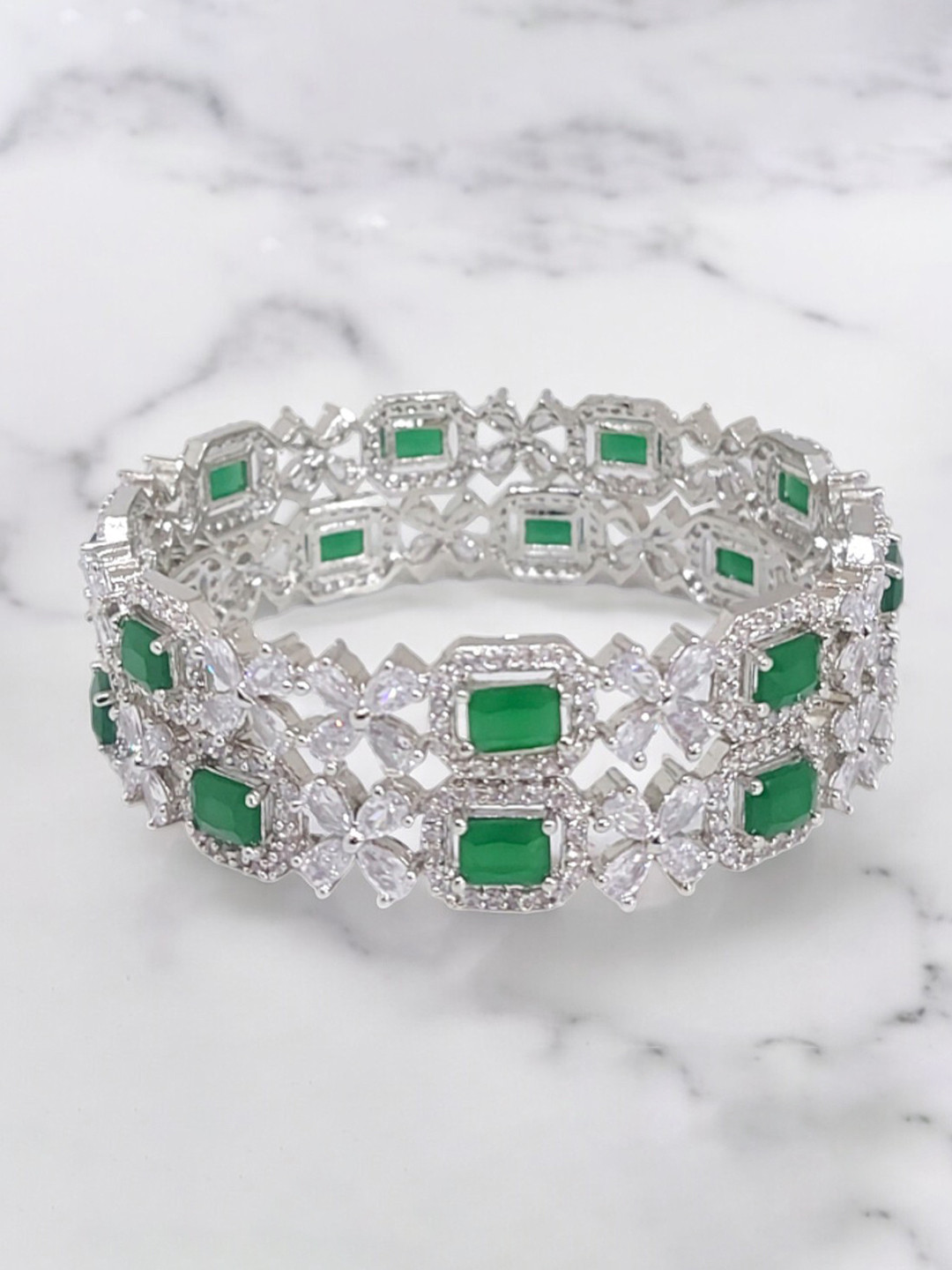

CHRISHAN Set Of 2 Rhodium-Plated Crystal Stone Studded Bangle, Silver