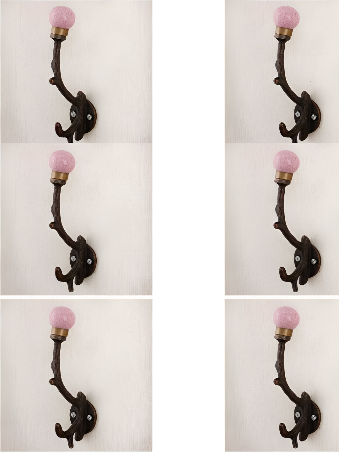 

IndianShelf Pink & Brown 6 Pieces Crackle Printed Ceramic Wall Hooks