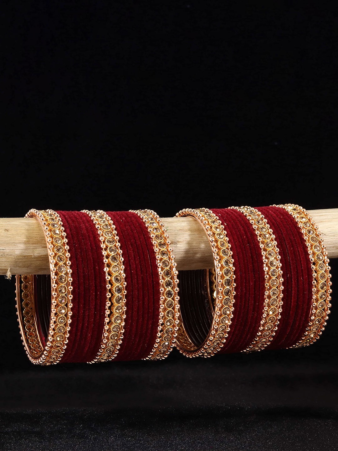 

ZULKA Set of 40 Alloy Artificial Stones and Beads Studded Bangles, Maroon