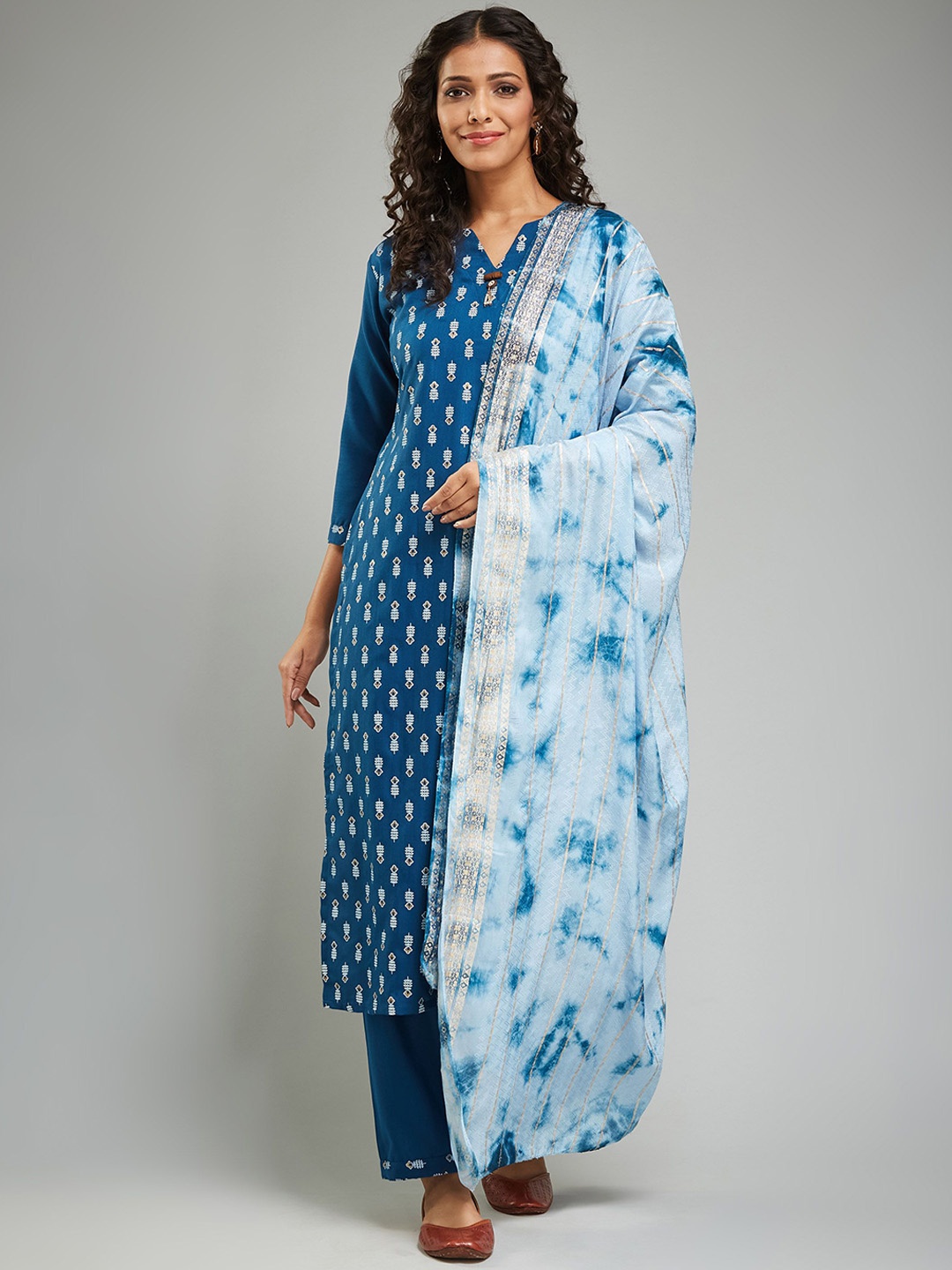 

THE52 Women Floral Printed Kurta with Trousers & Dupatta, Blue