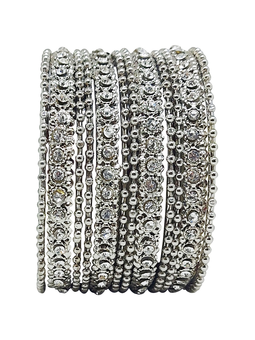 

CHRISHAN Set Of 12 Stone-Studded Metal Bangles, Silver
