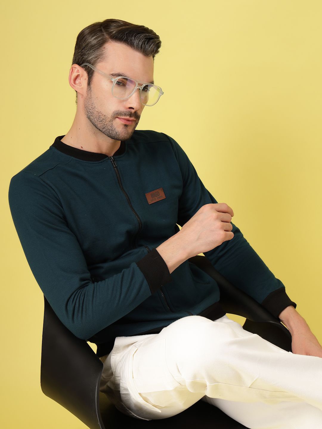 

Rigo Men Collarless Solid Fleece Casual Open Front Jacket, Teal