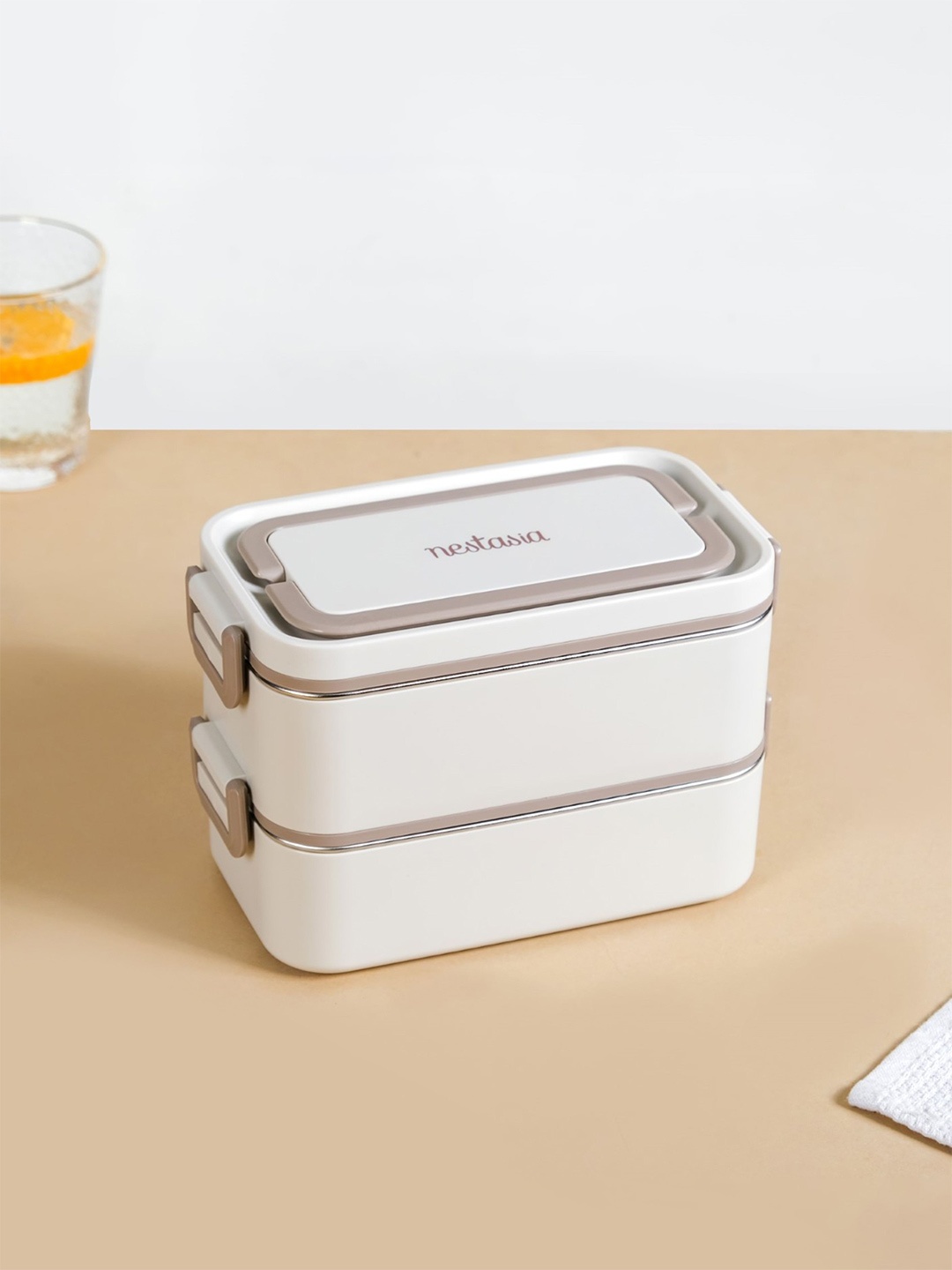 

Nestasia Beige & Brown BPA Free Matte Double Decker Lunch Box