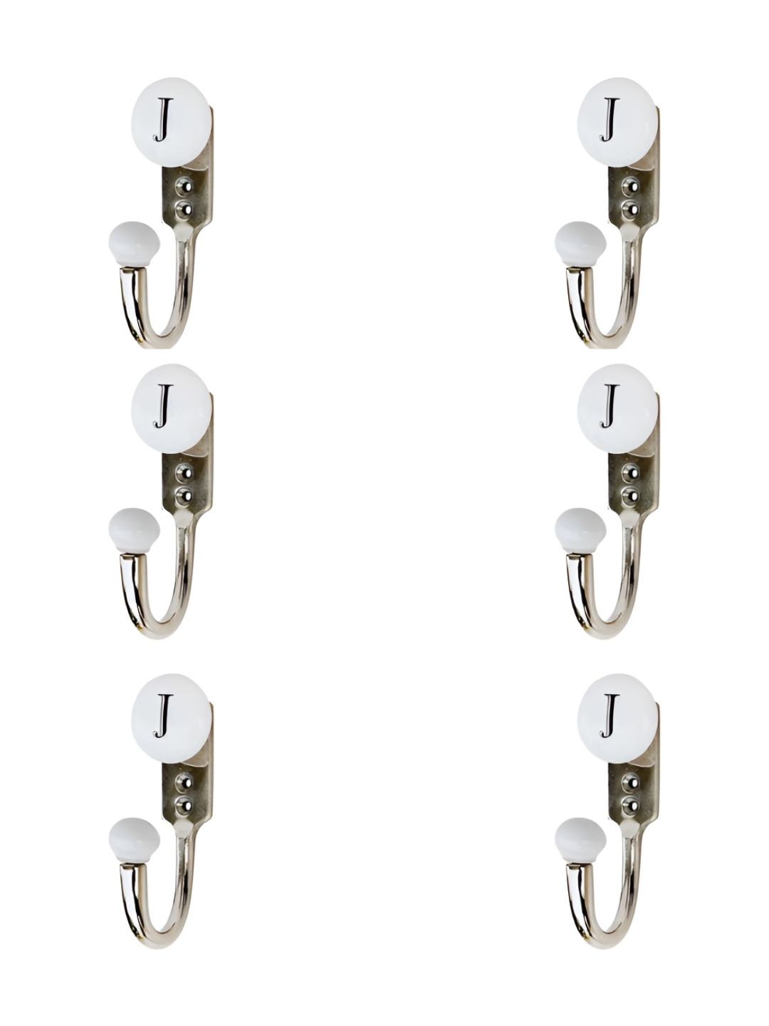 

IndianShelf White 6 Pcs Ceramic J Alphabet Coat Hooks Wall Hanging