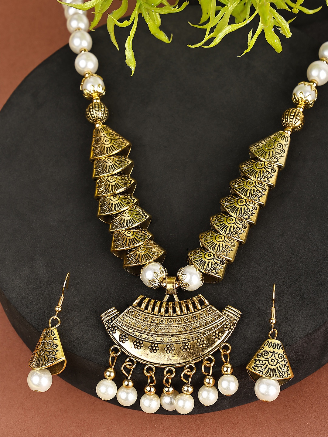 

SUNHARI Beaded Half Moon Oxidised Jewellery Set, Gold