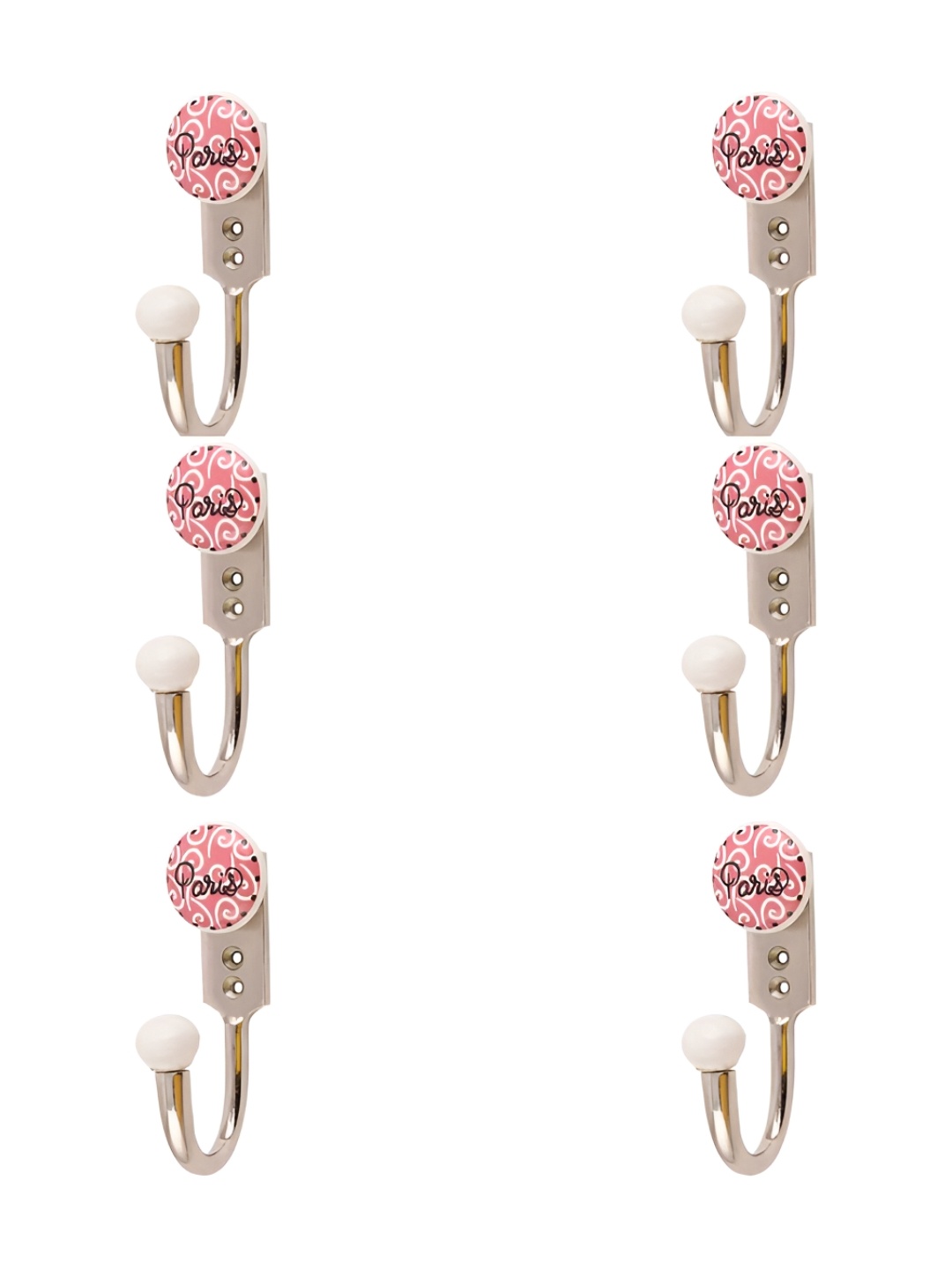 

IndianShelf Pink & White 6 Pcs Printed Ceramic Wall Hooks