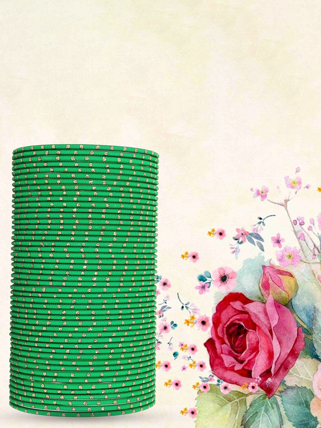 

ZULKA Set of 48 Green Metal Polka Dots Bangles