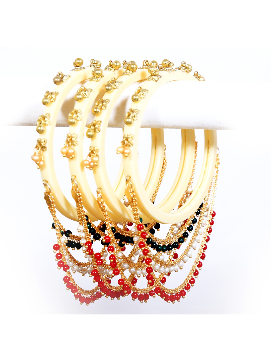

Align Gold-Plated Set Of 4 Beaded Bangles, Beige