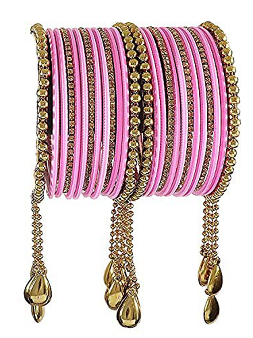 

ZULKA Set Of 26 Bangles Non-Precious Metal Zircon Gemstone Latkan Bangle, Blue