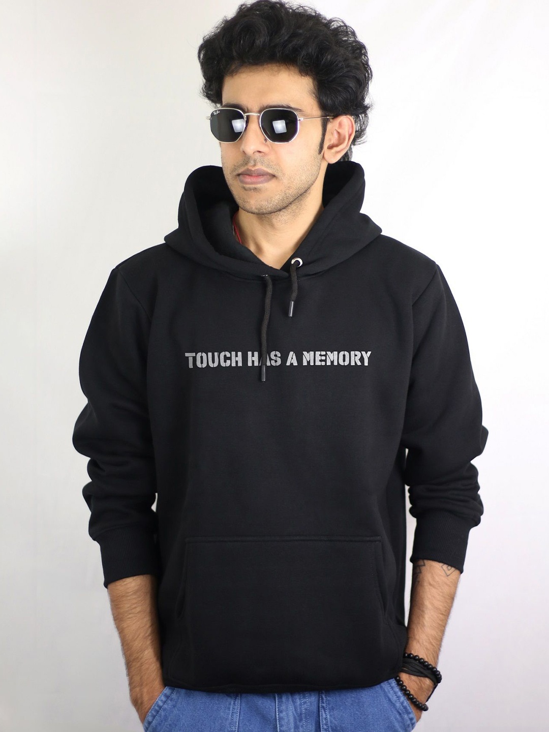 

EKSDEE Men Printed Hooded Pullover Cotton Sweatshirt, Black