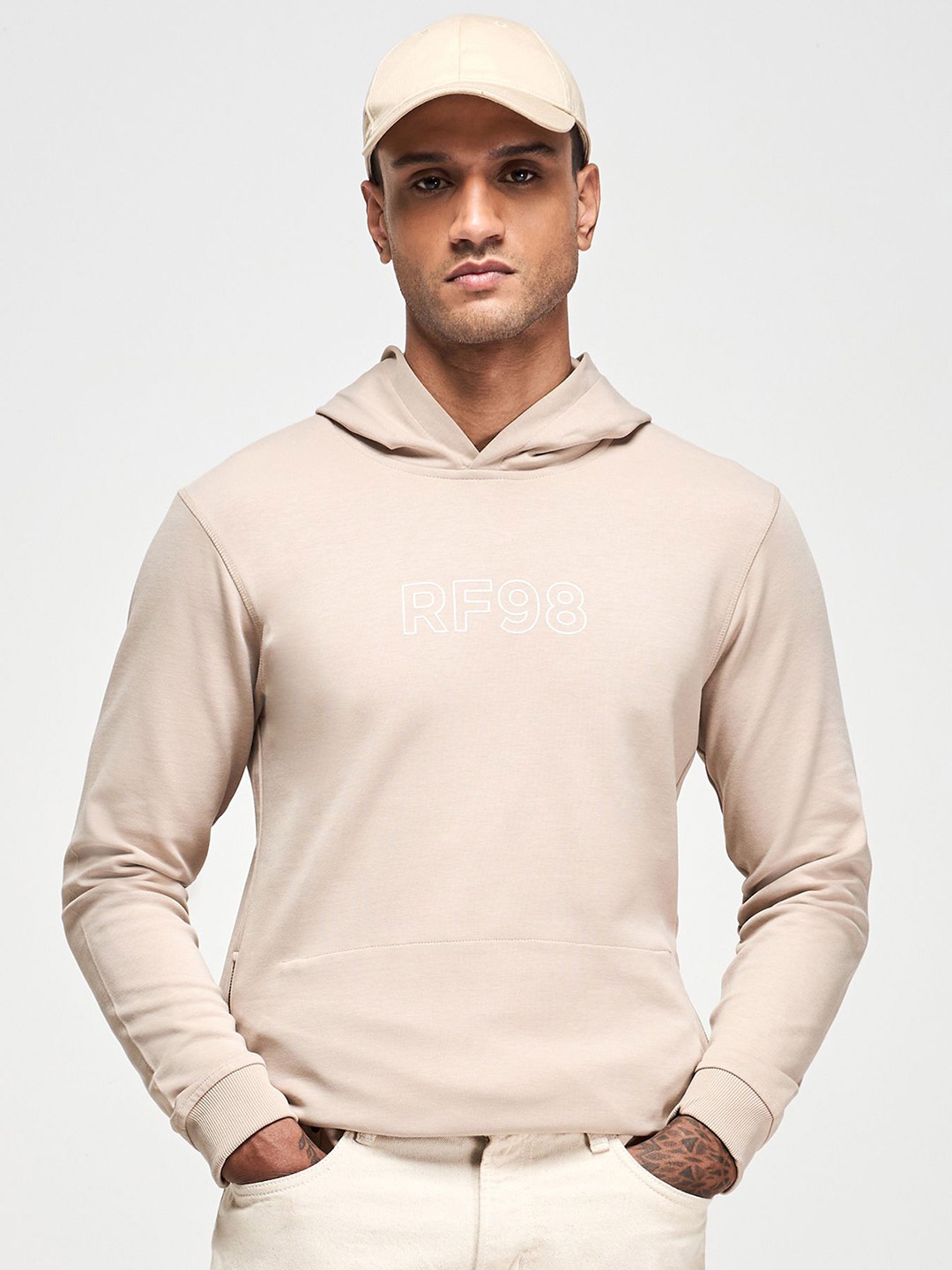 

Red Flame Men Long Sleeves Hooded Sweatshirt, Cream