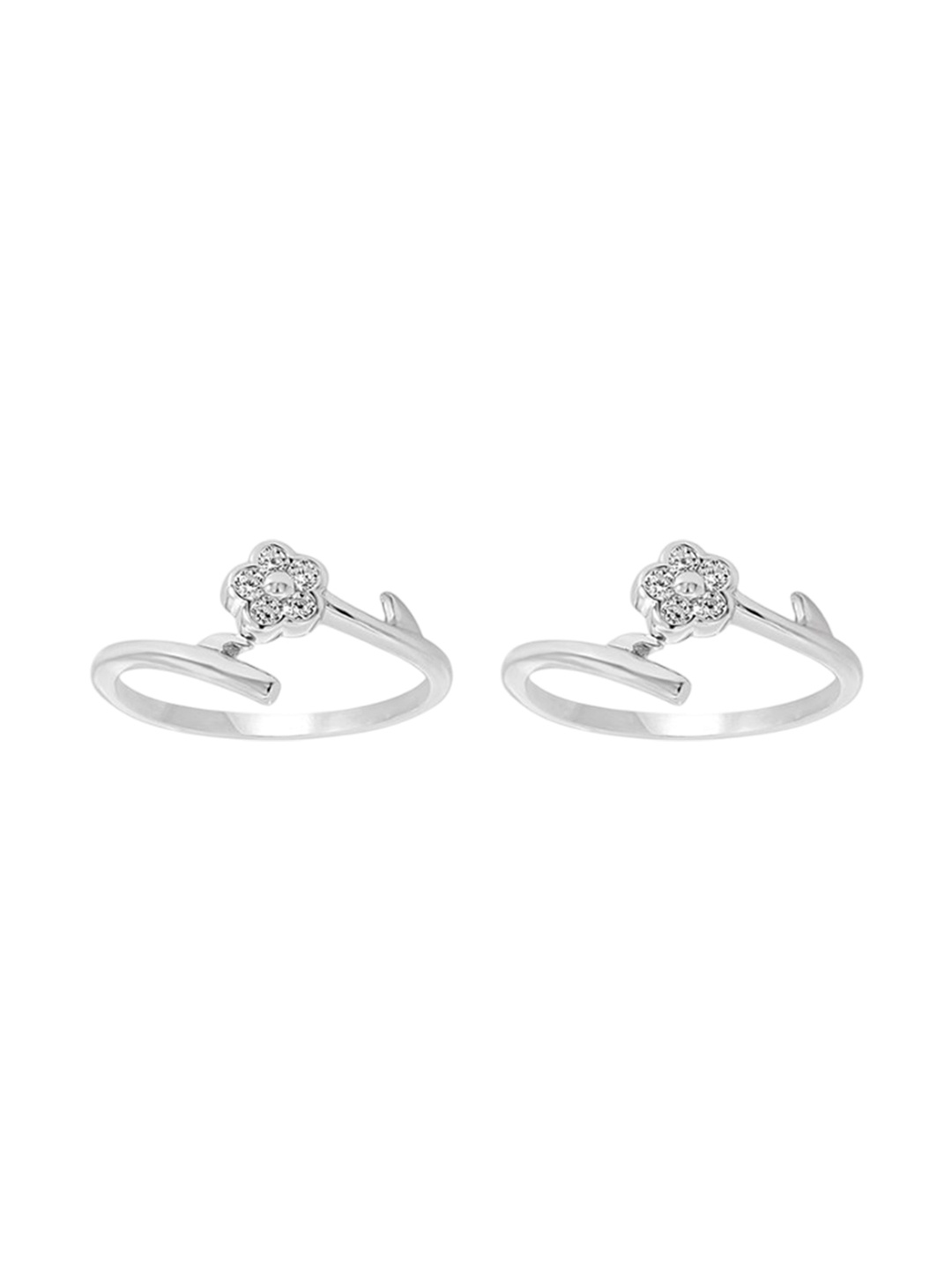 

Nistra Rhodium-Plated Petal Delight Toe Rings, Silver