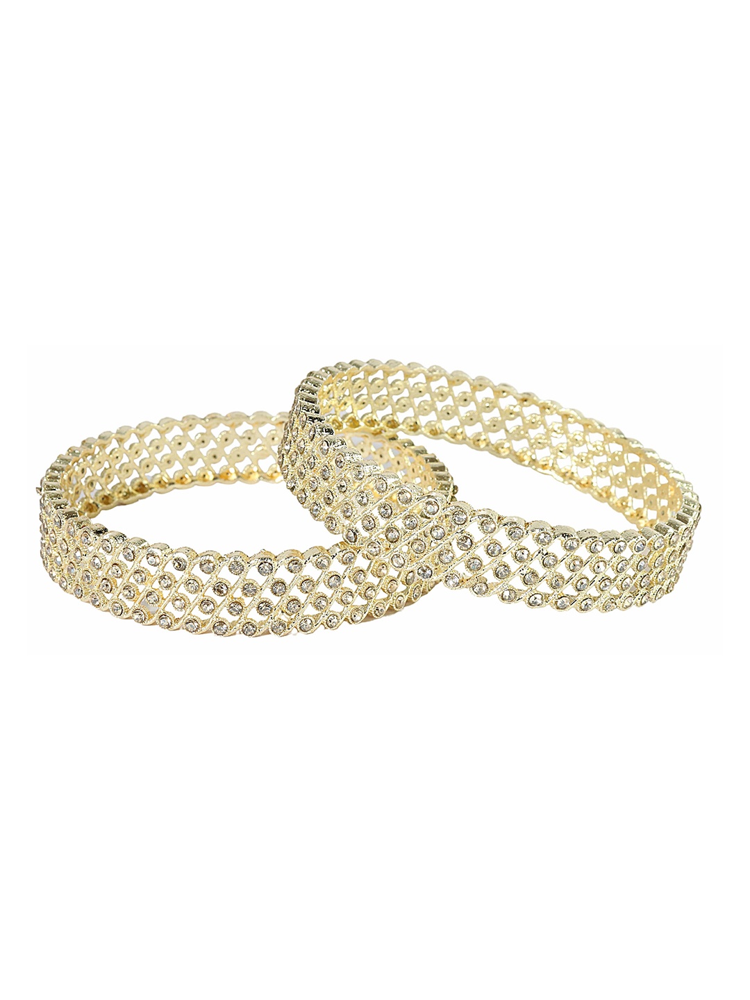

ZULKA Set of 2 Zircon Diamond Stone Bangles Kada, Gold