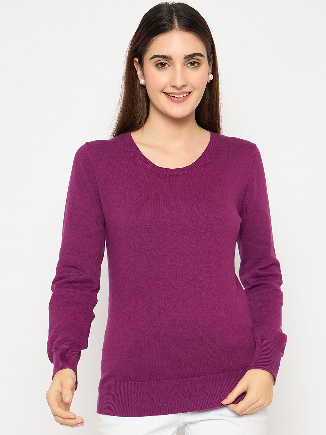 

Madame Women Round Neck Pullover, Purple