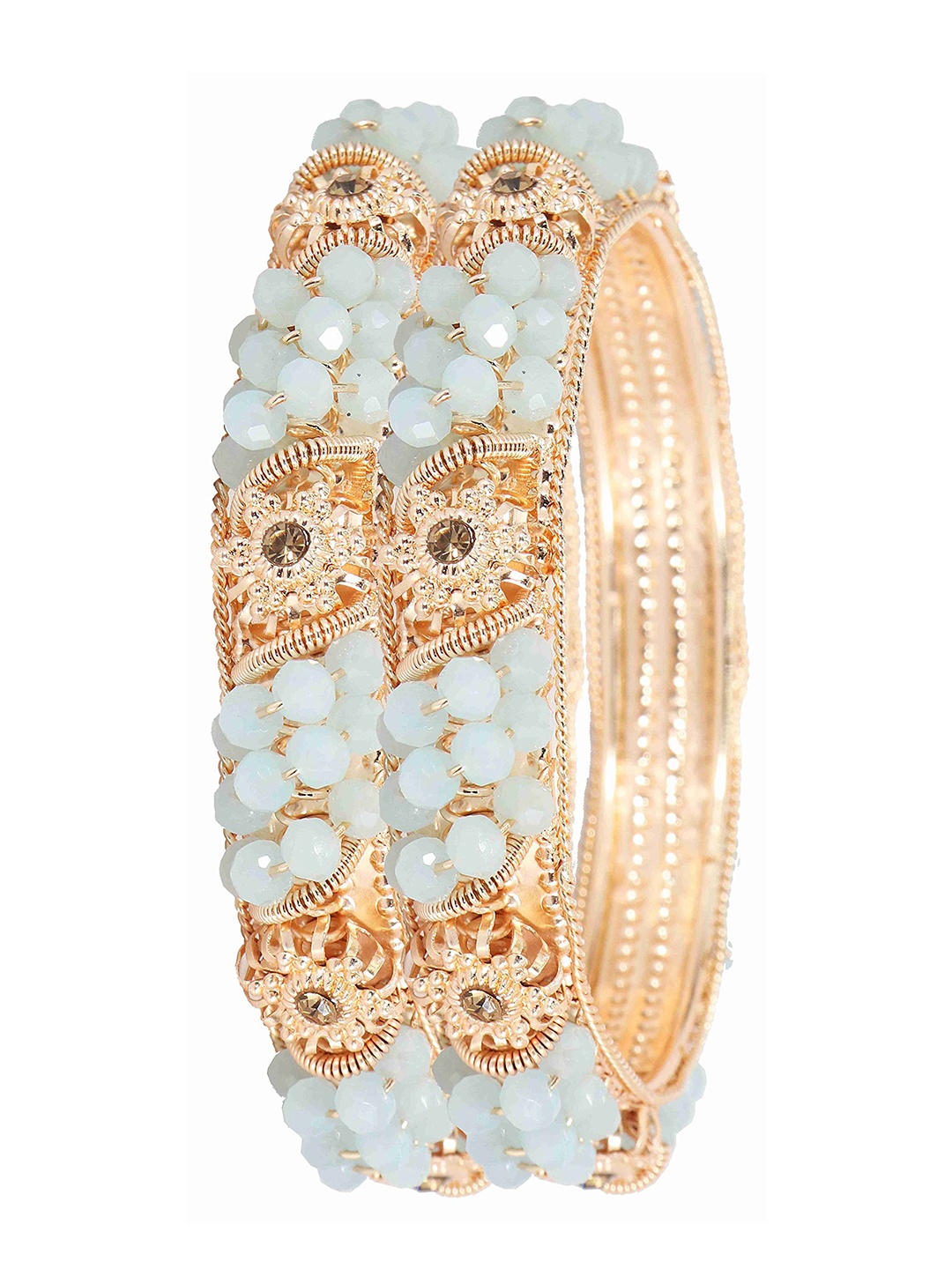 

ZULKA Set of 2 Metal with Zircon Gemstone & Colourful Beads Kada, Teal