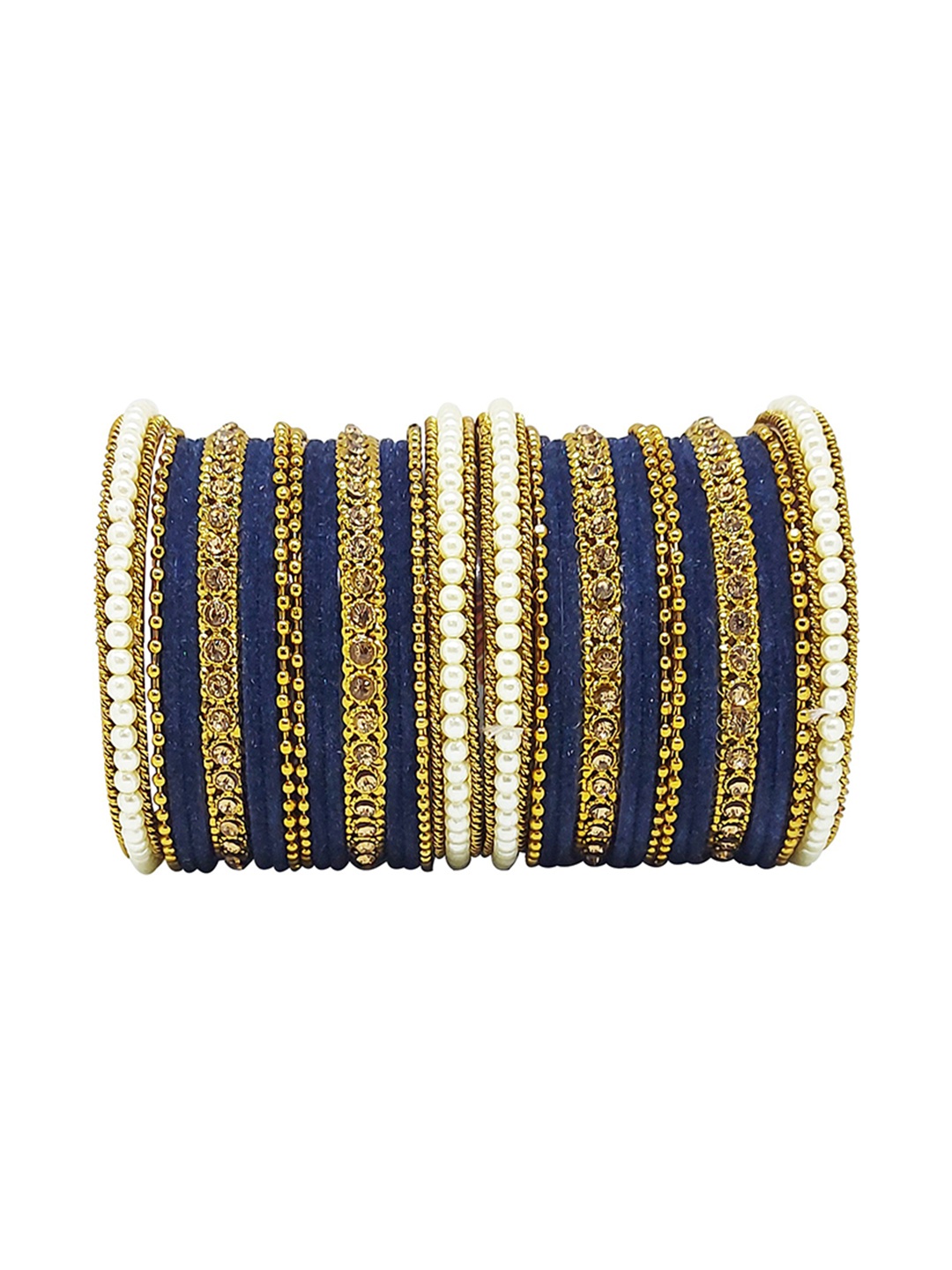 

CHRISHAN Set Of 32 Stone-Studded & Fabric Bangles, Blue