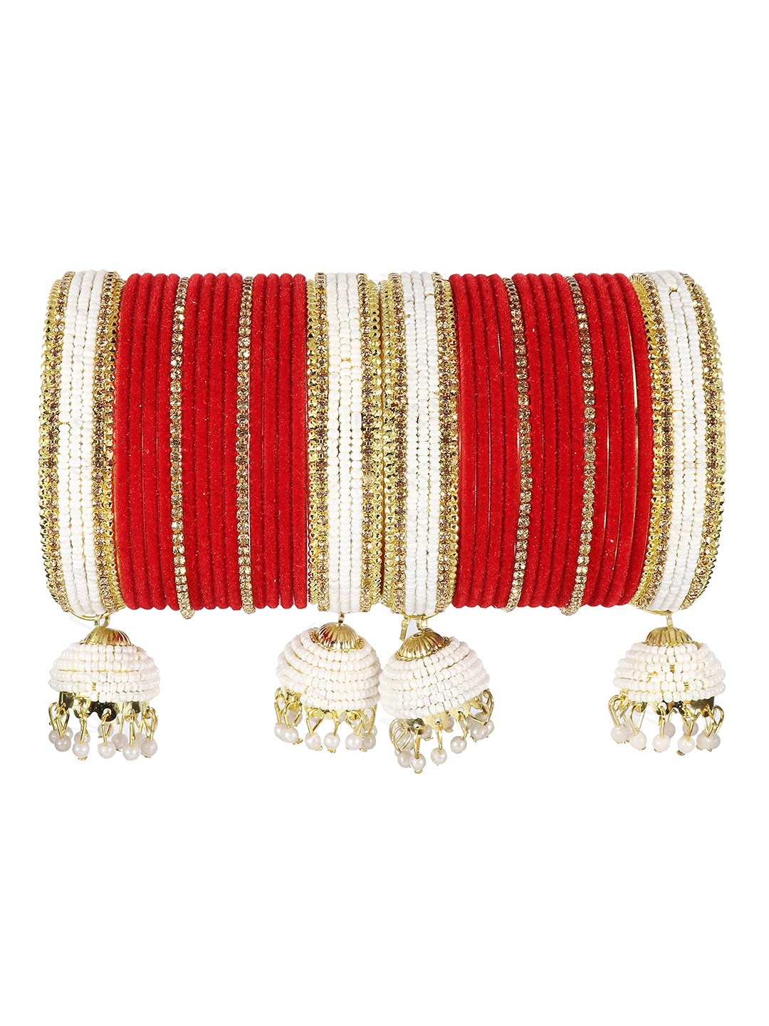 

ZULKA Set of 32 Artificial Stones and Beads Studded Traditional Bridal Chuda, Red