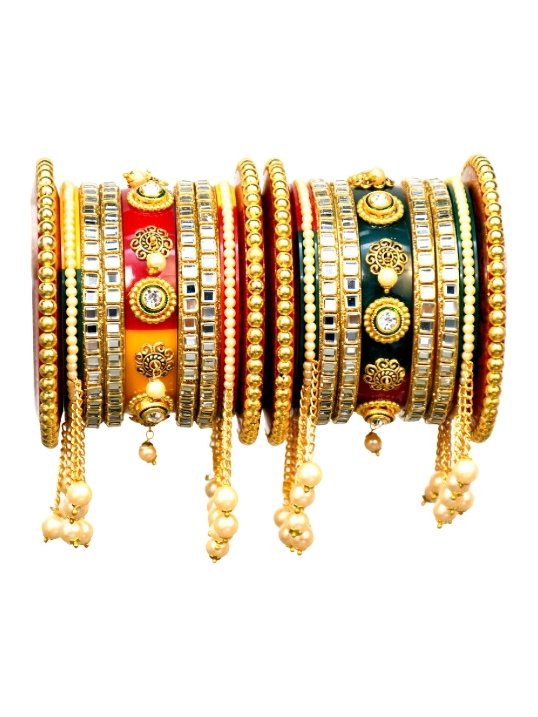 

Align Set Of 2 Gold-Plated Stone Studded & Beaded Chuda Bangles